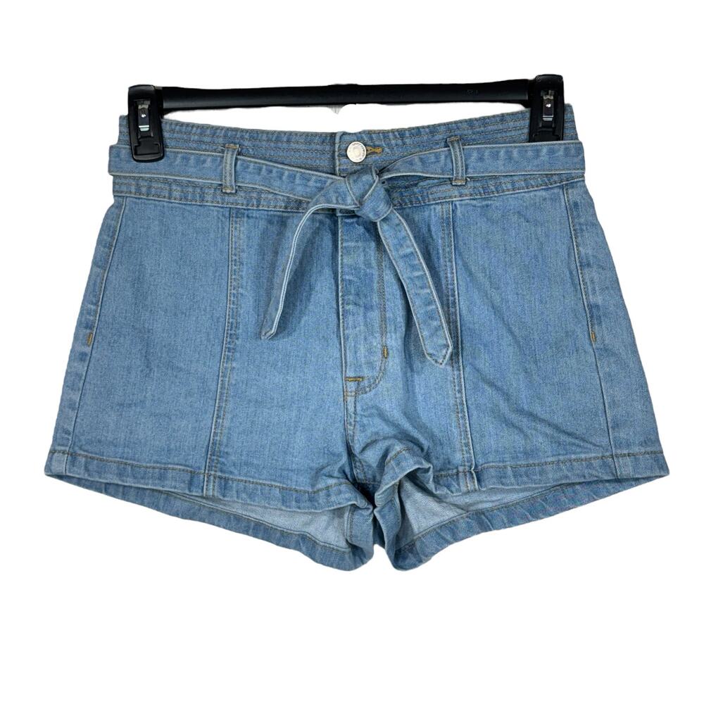 PacSun SZ 29 - 70s Jean Shorts Tie Belt Hi-Rise Zip-Fly Seamed Light Wash Blue